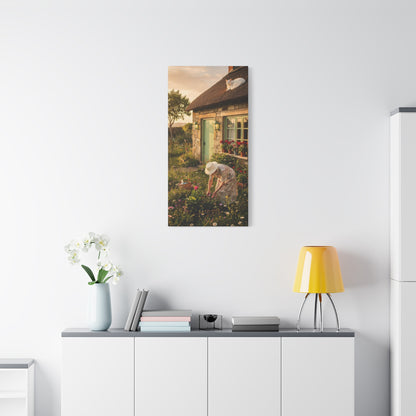 Cottage Garden Canvas Print — Woman Tending Flowers Matte Stretched Wall Art