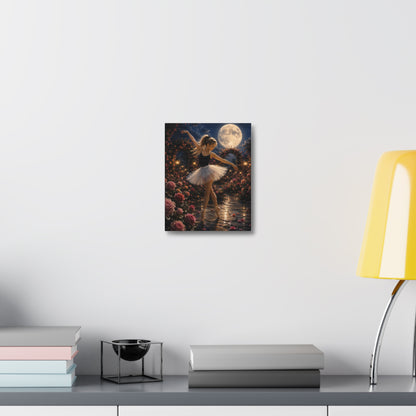 Ballet Moonlight Stretched Canvas — Dreamy Ballerina Night Garden Wall Art