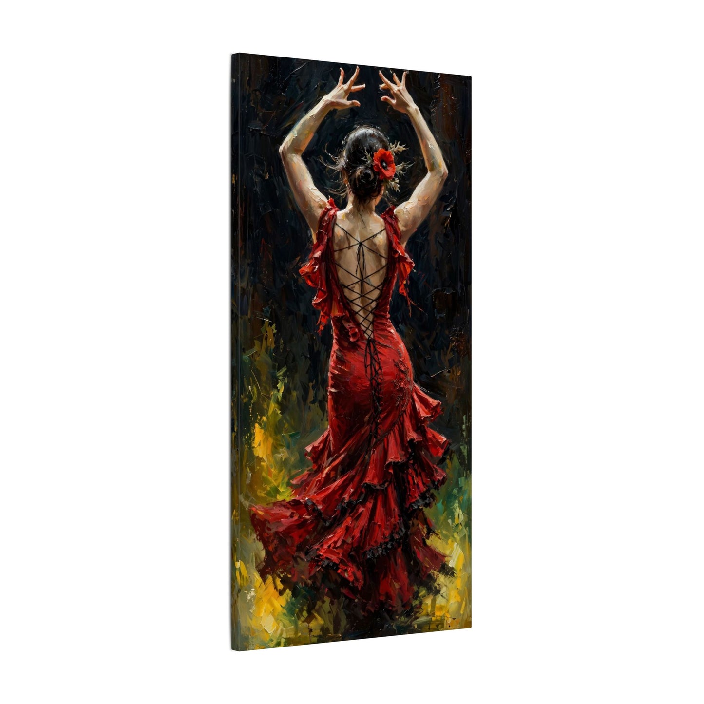 Flamenco Dancer Matte Canvas Wall Art — Stretched Red Dress Painting