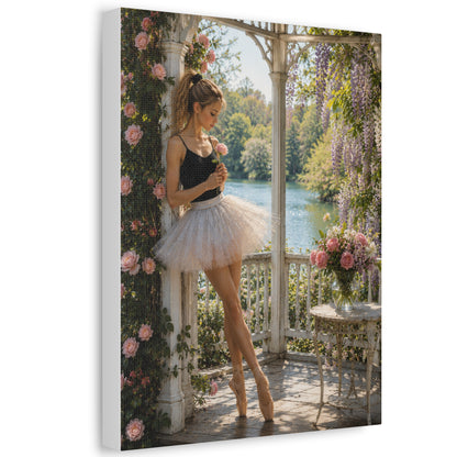 Ballet Ballerina Garden Stretched Canvas Wall Art – Romantic Dance Decor