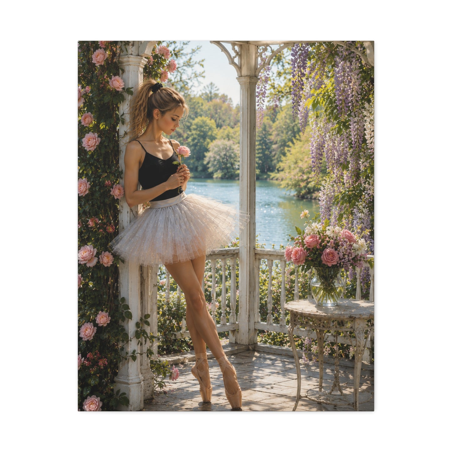Ballet Ballerina Garden Stretched Canvas Wall Art – Romantic Dance Decor