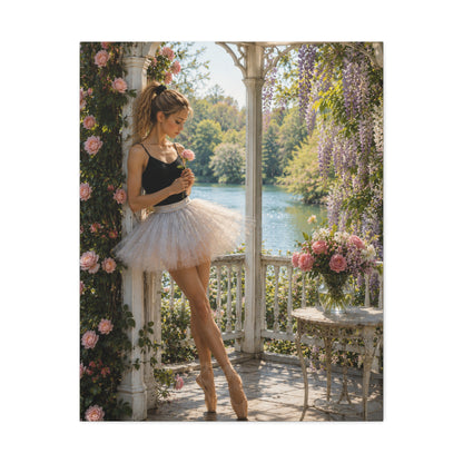 Ballet Ballerina Garden Stretched Canvas Wall Art – Romantic Dance Decor