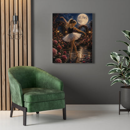 Ballet Moonlight Stretched Canvas — Dreamy Ballerina Night Garden Wall Art