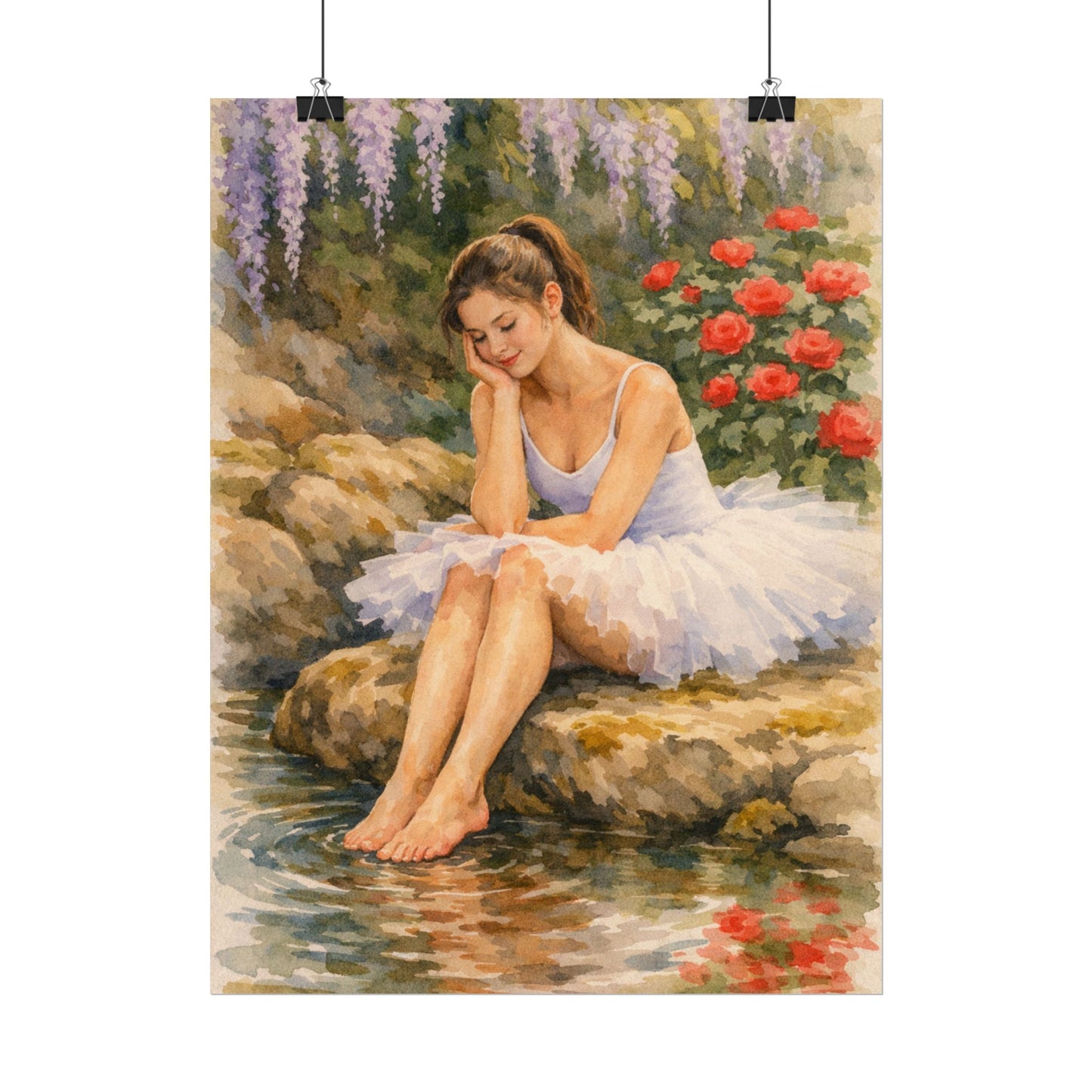 Ballerina by the Pond Watercolor Poster — Matte Textured Art Print