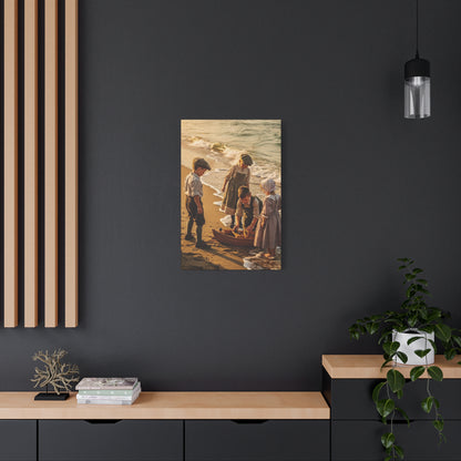 Vintage Children at the Beach Matte Canvas Wall Art (Stretched 1.25")