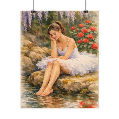 Ballerina by the Pond Watercolor Poster — Matte Textured Art Print