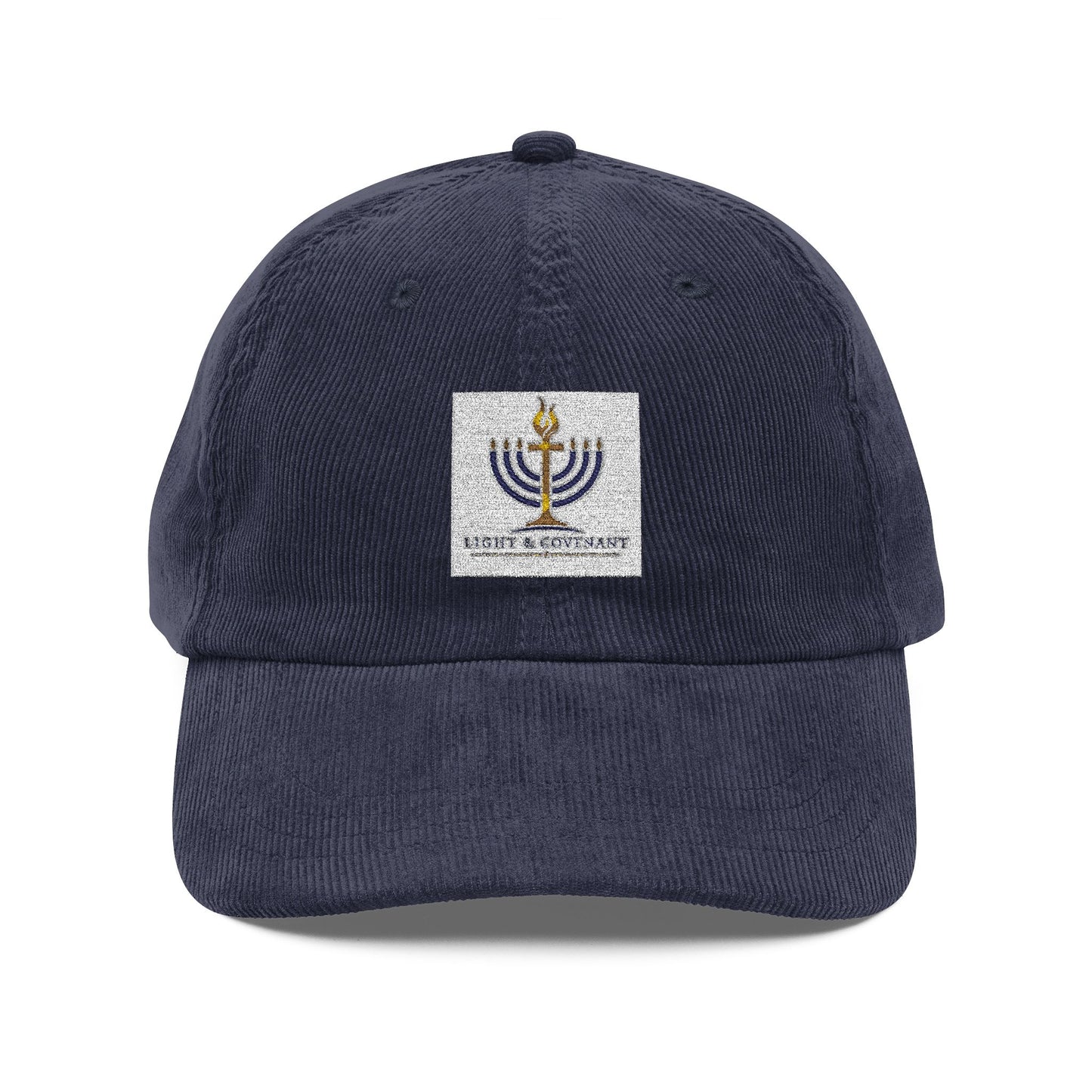 Embroidered Menorah Corduroy Cap — Vintage Jewish Holiday Hat