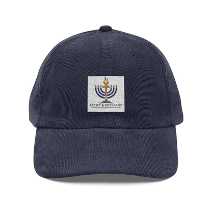 Embroidered Menorah Corduroy Cap — Vintage Jewish Holiday Hat