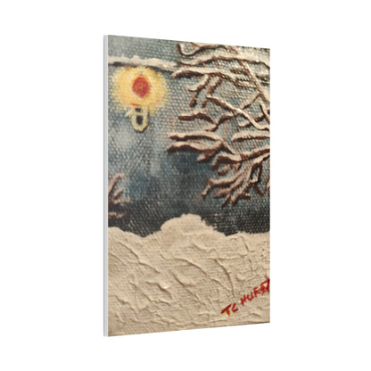 Winter Night Canvas Art – Stretched 0.75" Snowy Tree & Lantern Wall Print