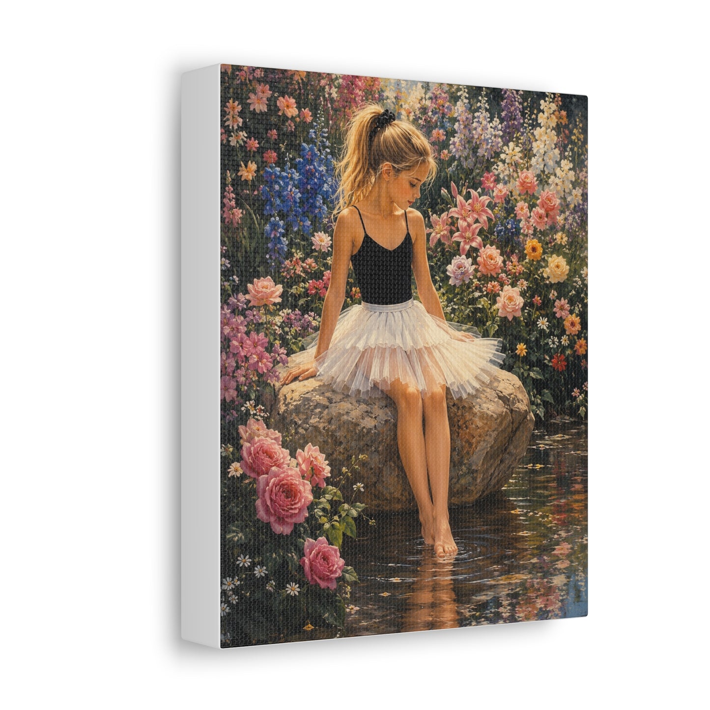 Ballet Girl in Flower Garden — Stretched Canvas Wall Art