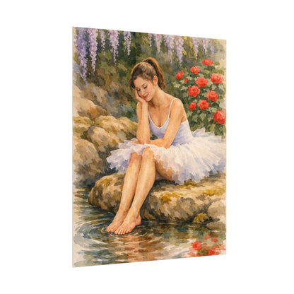 Ballerina by the Pond Watercolor Poster — Matte Textured Art Print