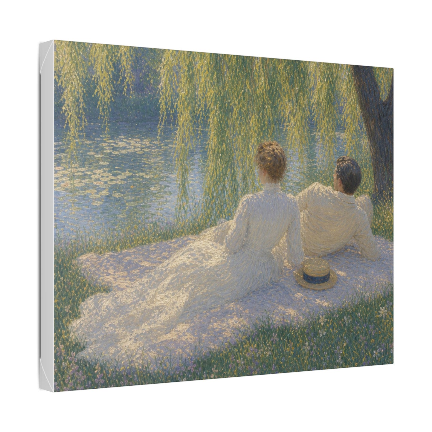 Impressionist Couples by the Lake — Classic Stretched Canvas Art Print