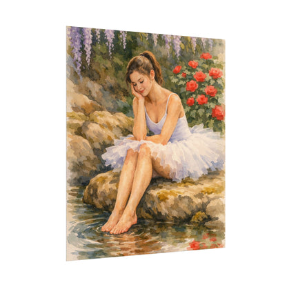 Ballerina by the Pond Watercolor Poster — Matte Textured Art Print
