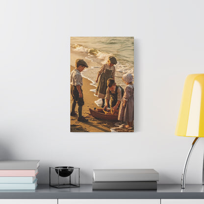 Vintage Children at the Beach Matte Canvas Wall Art (Stretched 1.25")