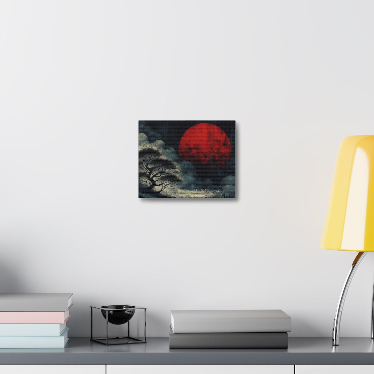 Red Moon Canvas Art — Japanese-Inspired Landscape Stretched Canvas