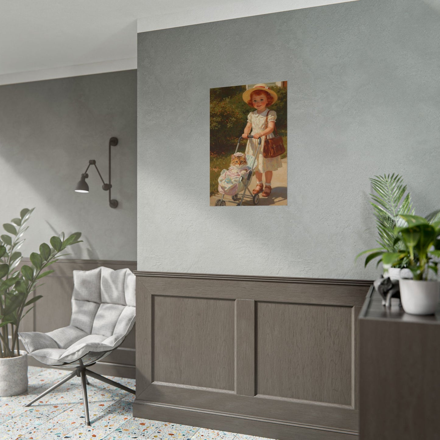 Vintage Girl with Stroller Rolled Poster – Charming Nursery Wall Art