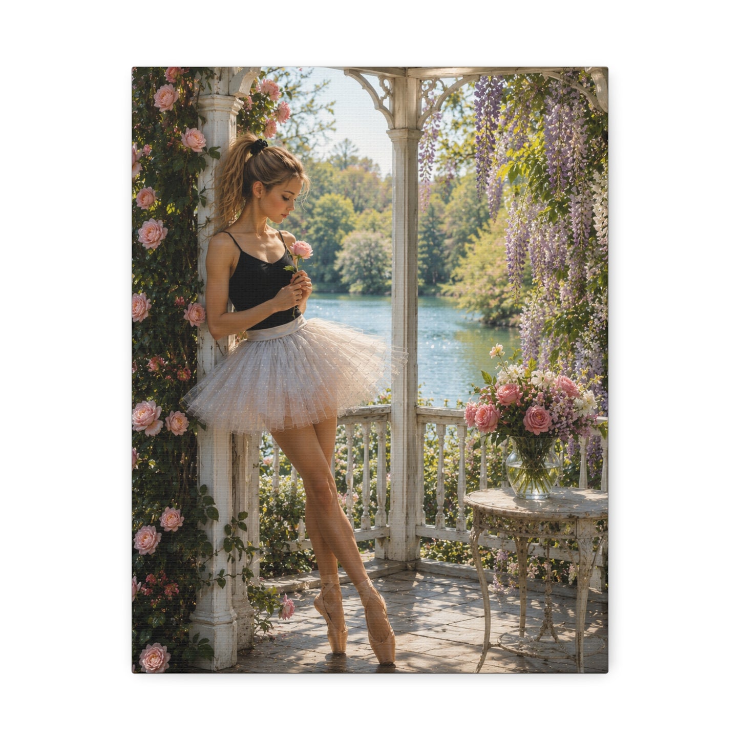 Ballet Ballerina Garden Stretched Canvas Wall Art – Romantic Dance Decor