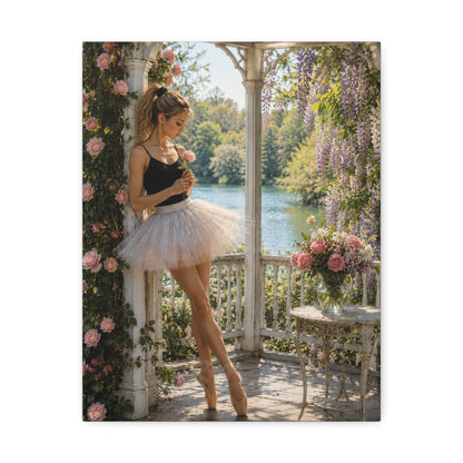 Ballet Ballerina Garden Stretched Canvas Wall Art – Romantic Dance Decor