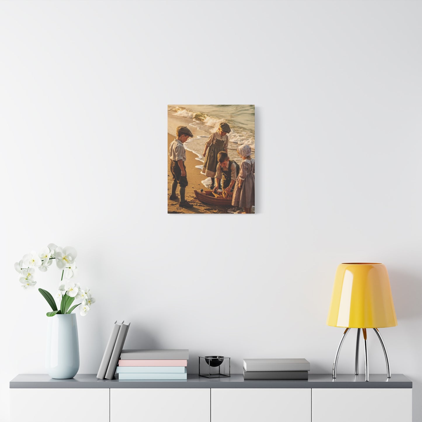 Vintage Children at the Beach Matte Canvas Wall Art (Stretched 1.25")