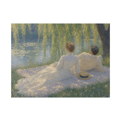 Impressionist Couples by the Lake — Classic Stretched Canvas Art Print