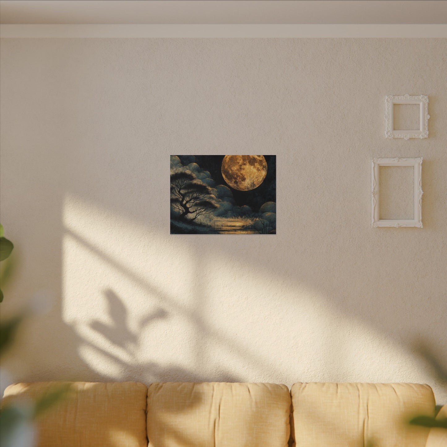 Golden Moonlit Lake Matte Canvas