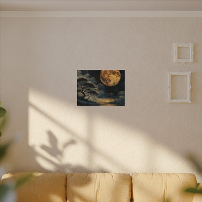 Golden Moonlit Lake Matte Canvas