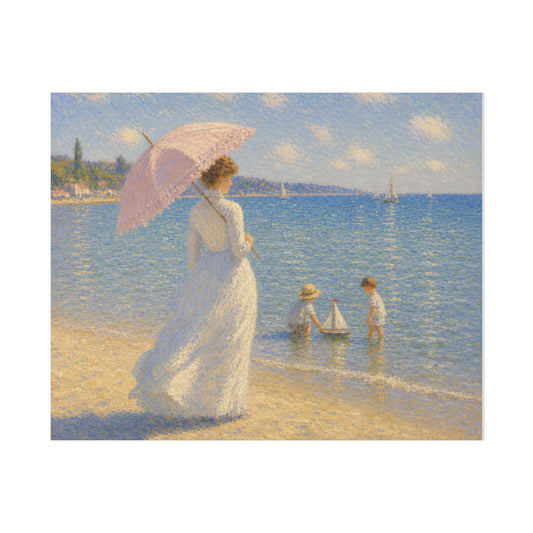 Coastal Impressionist Canvas – Woman with Parasol Beach Wall Art