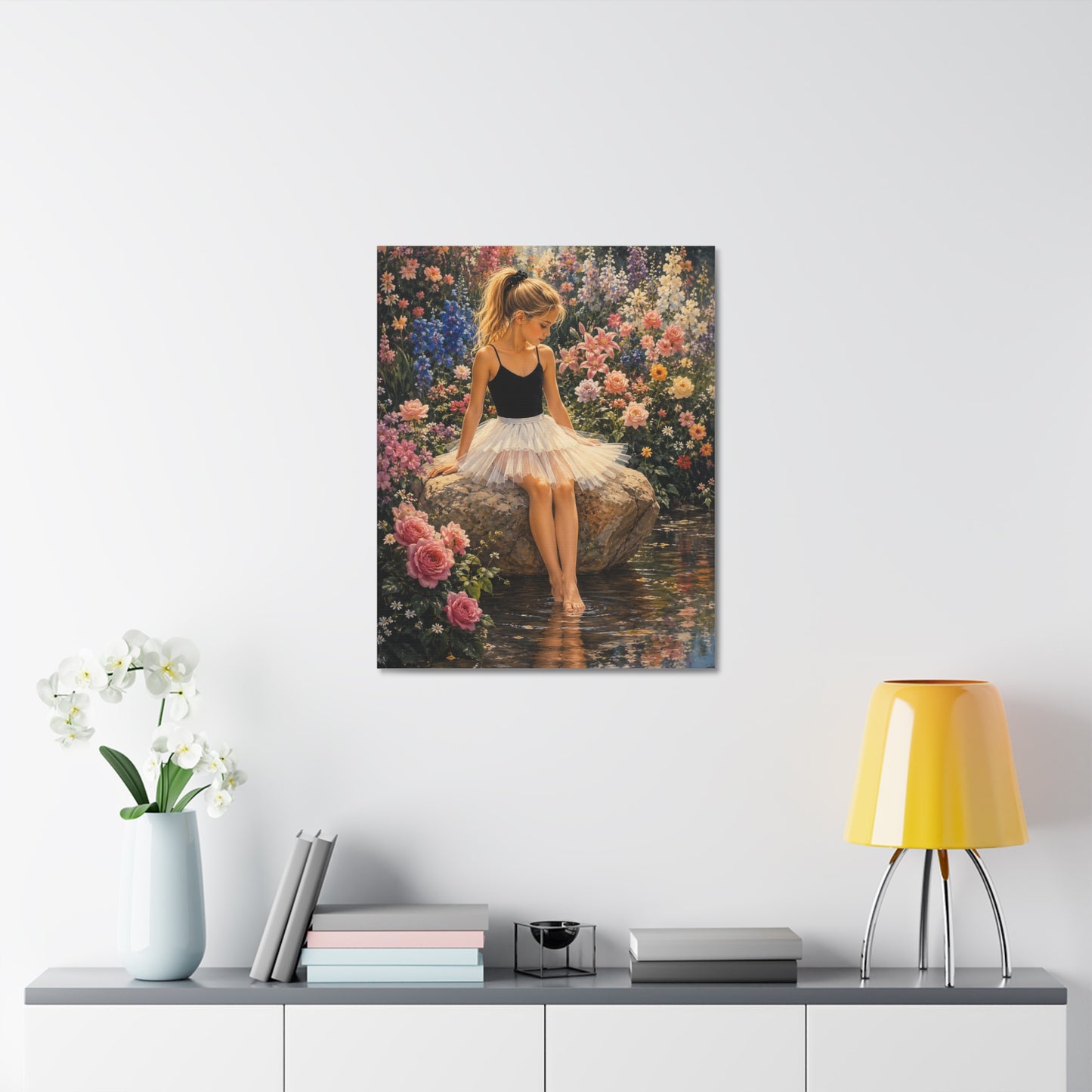 Ballet Girl in Flower Garden — Stretched Canvas Wall Art