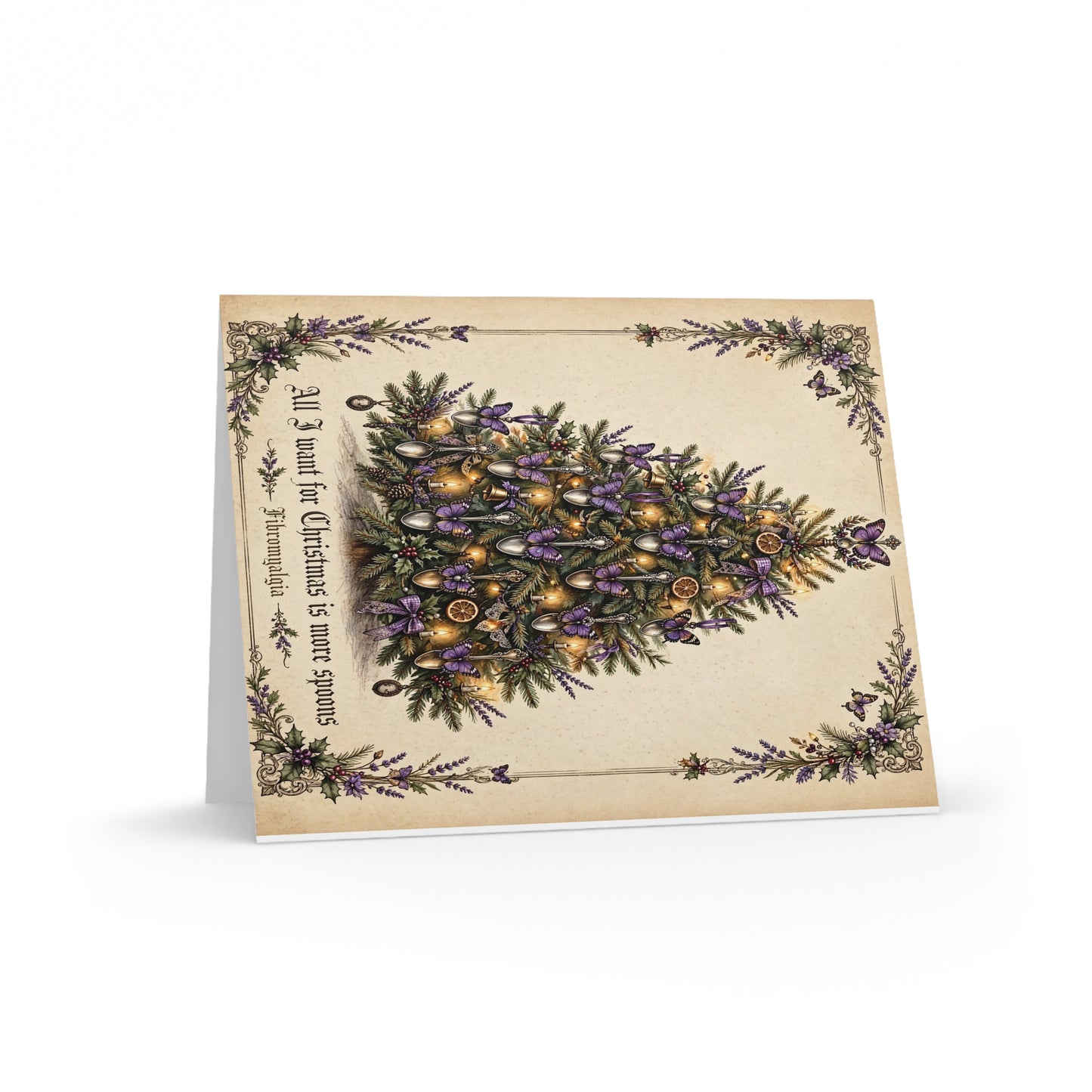 Vintage Christmas Tree Greeting Cards — 'All I Want for Christmas Is More Spoons' (8/16/24 pcs)