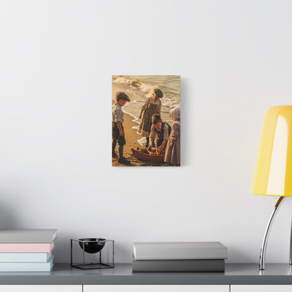 Vintage Children at the Beach Matte Canvas Wall Art (Stretched 1.25")