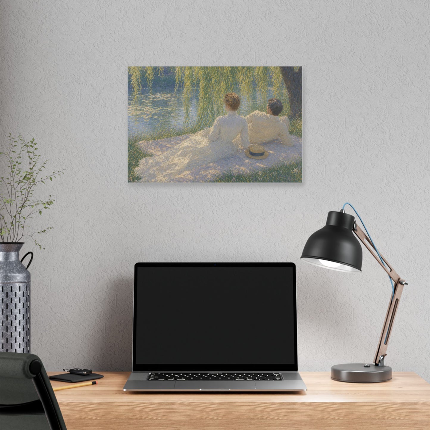 Impressionist Couples by the Lake — Classic Stretched Canvas Art Print