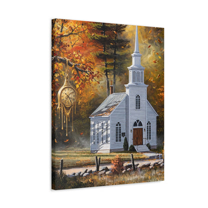 Autumn Chapel Stretched Canvas – Fall Church Wall Art