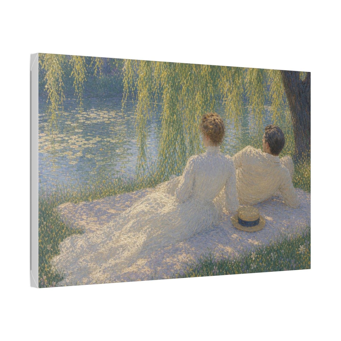 Impressionist Couples by the Lake — Classic Stretched Canvas Art Print