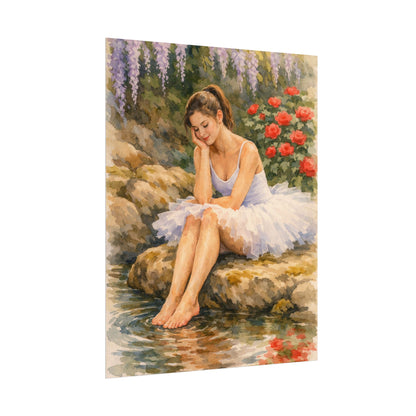 Ballerina by the Pond Watercolor Poster — Matte Textured Art Print