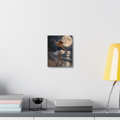 Ballerina Moonlit Beach Stretched Canvas — Dreamy Dance Wall Art