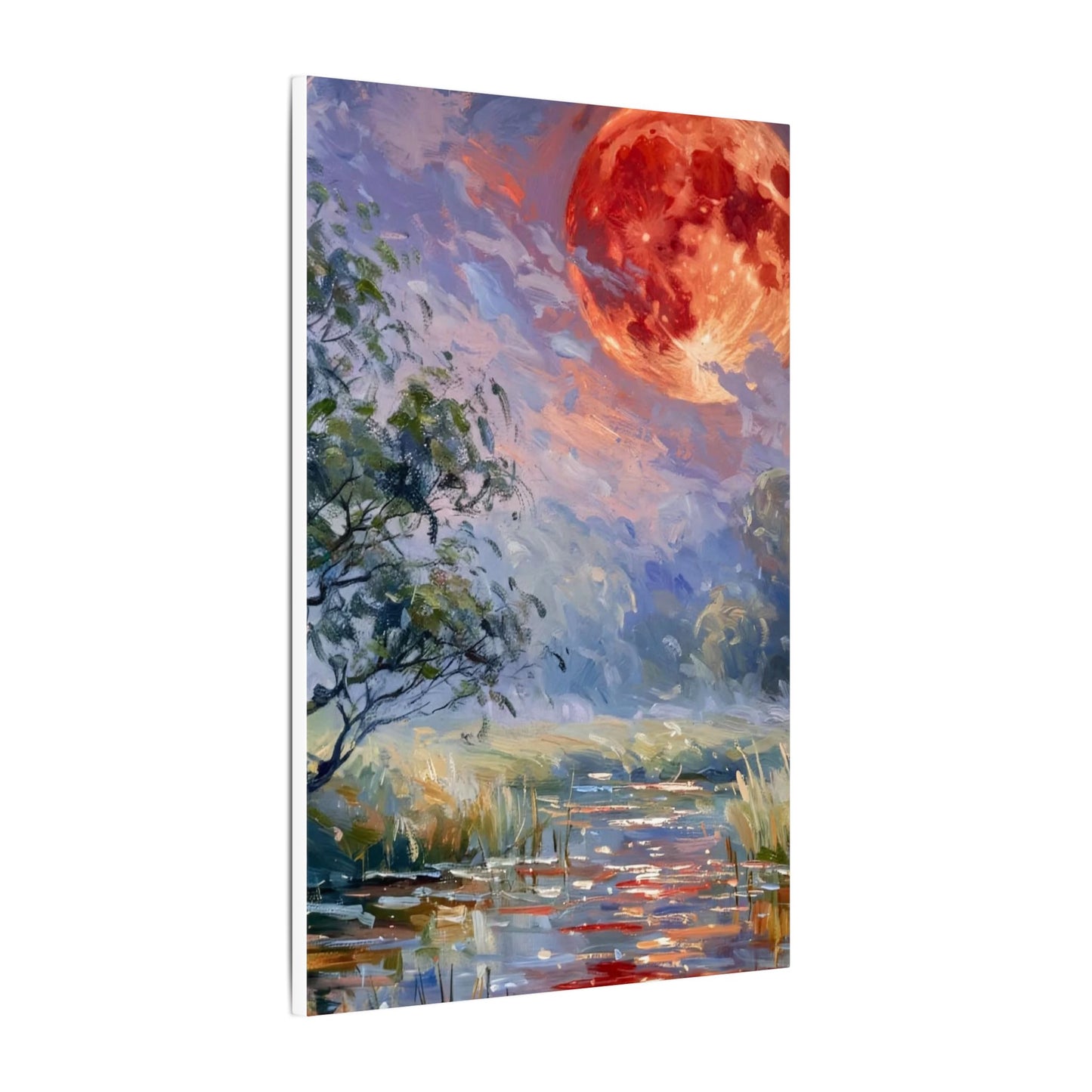 Red Moon Lake Matte Canvas Print — Stretched Wall Art