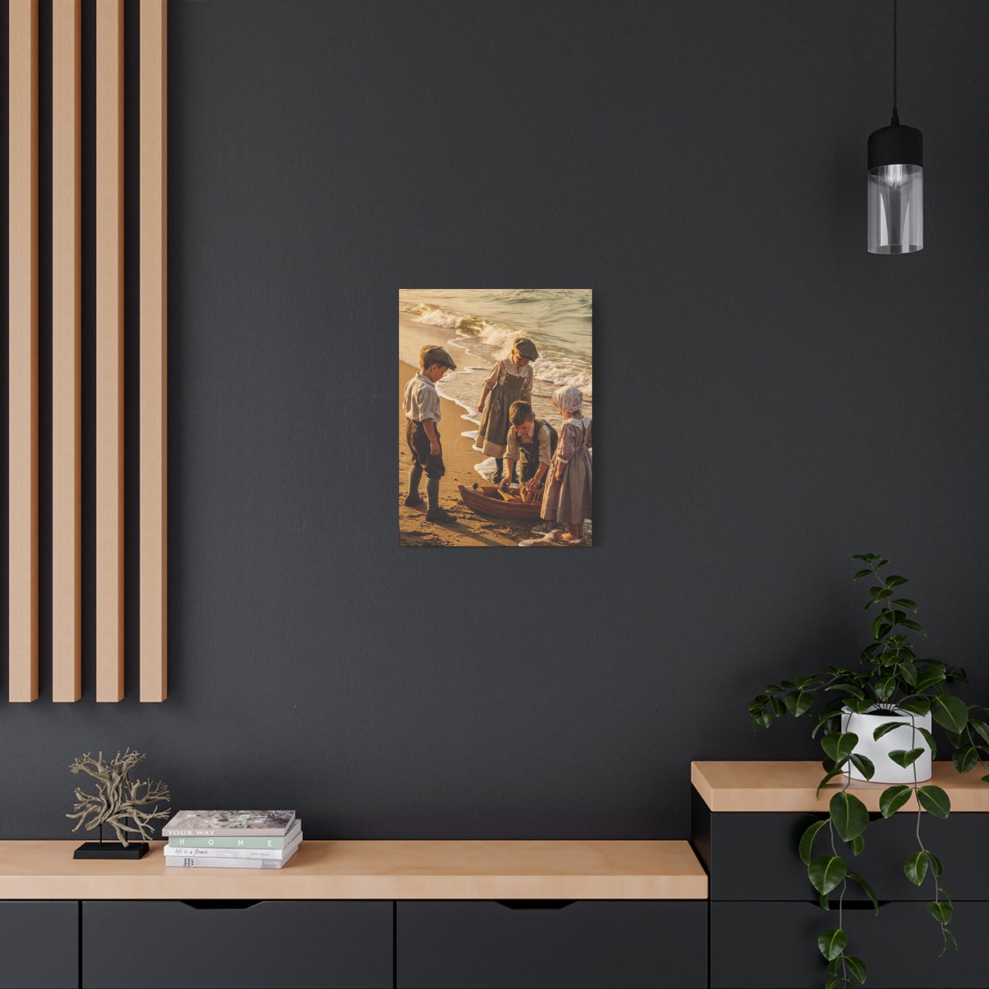 Vintage Children at the Beach Matte Canvas Wall Art (Stretched 1.25")