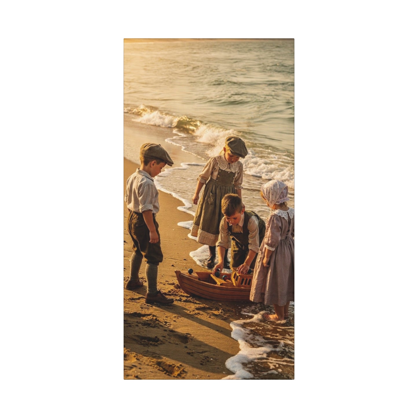 Vintage Children at the Beach Matte Canvas Wall Art (Stretched 1.25")
