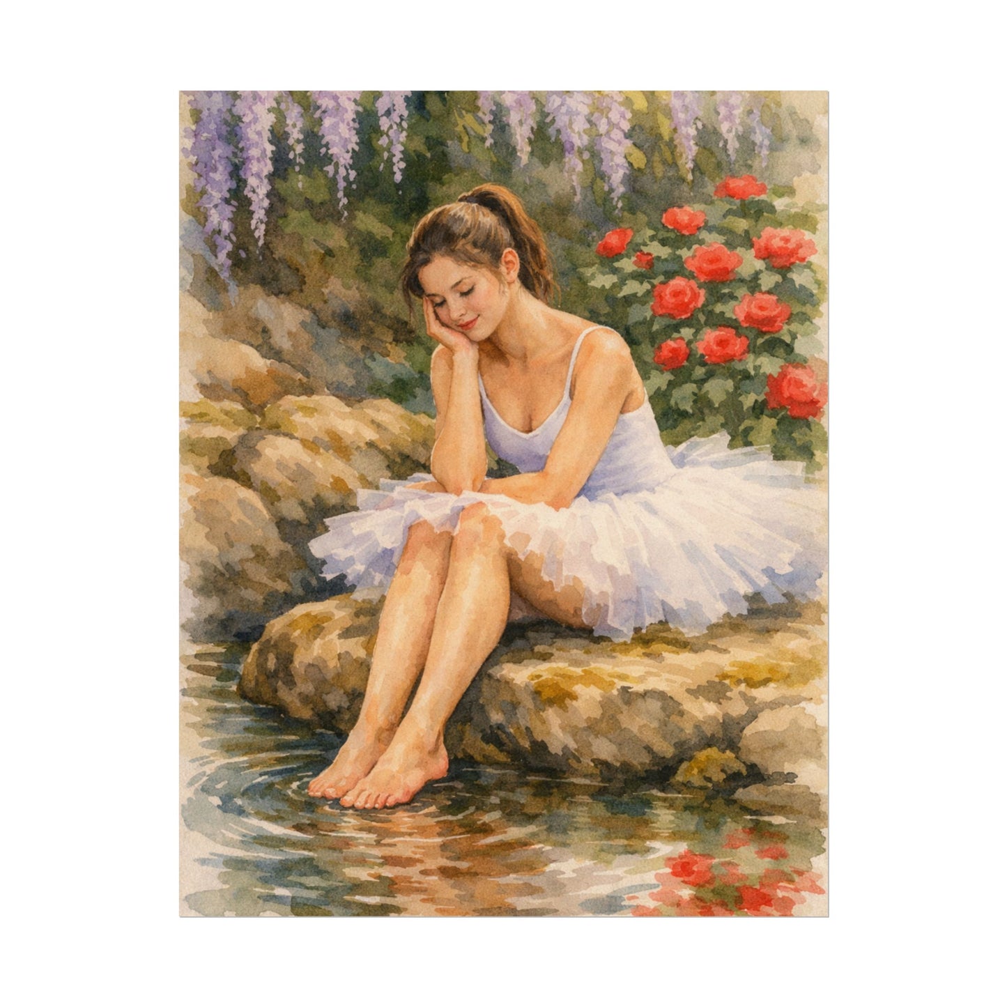 Ballerina by the Pond Watercolor Poster — Matte Textured Art Print