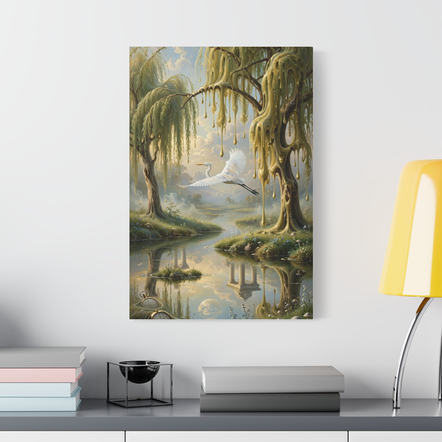Tranquil Willow Canvas Print — Dreamy Lake Landscape Wall Art