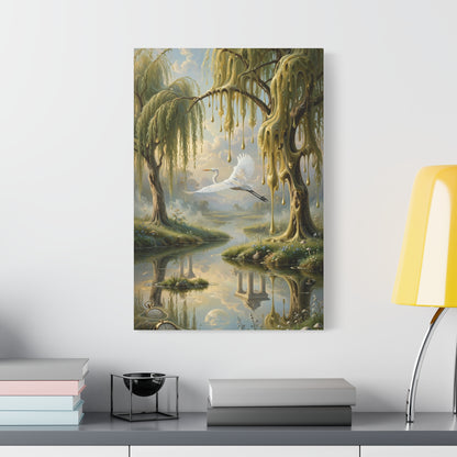 Tranquil Willow Canvas Print — Dreamy Lake Landscape Wall Art