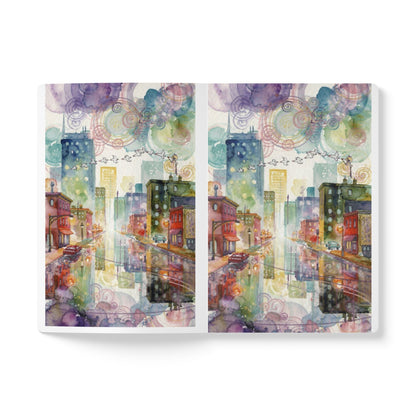 Cityscape Watercolor Journal – Colorful Urban Reflection Softcover Notebook