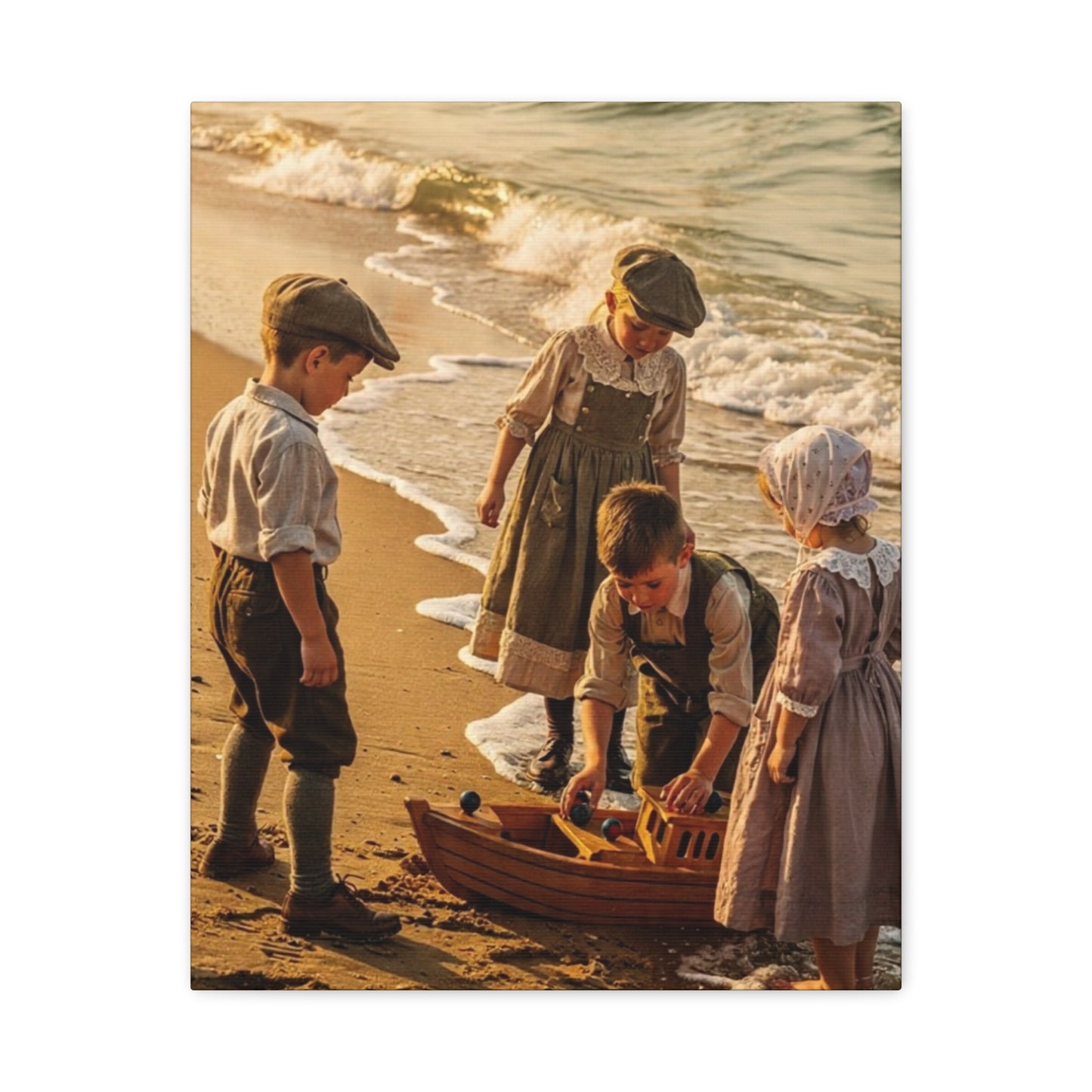 Vintage Children at the Beach Matte Canvas Wall Art (Stretched 1.25")