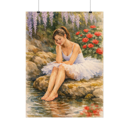 Ballerina by the Pond Watercolor Poster — Matte Textured Art Print