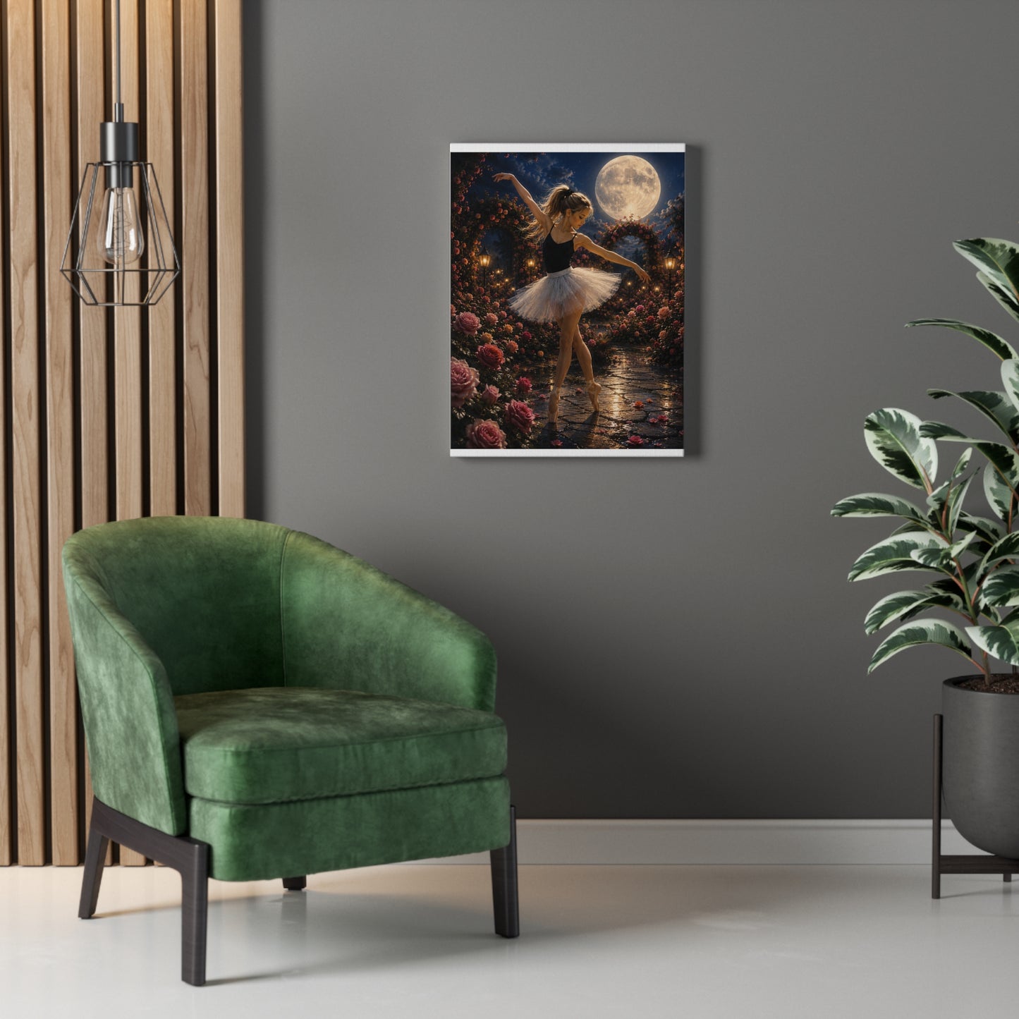 Ballet Moonlight Stretched Canvas — Dreamy Ballerina Night Garden Wall Art