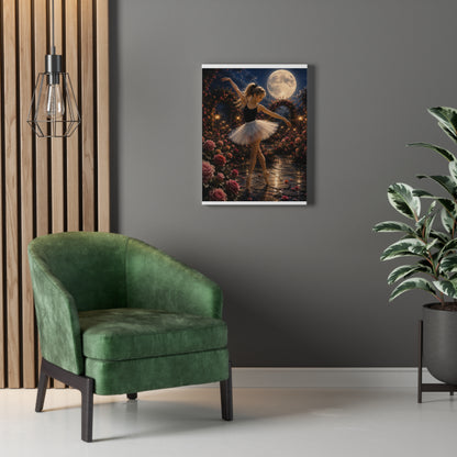 Ballet Moonlight Stretched Canvas — Dreamy Ballerina Night Garden Wall Art
