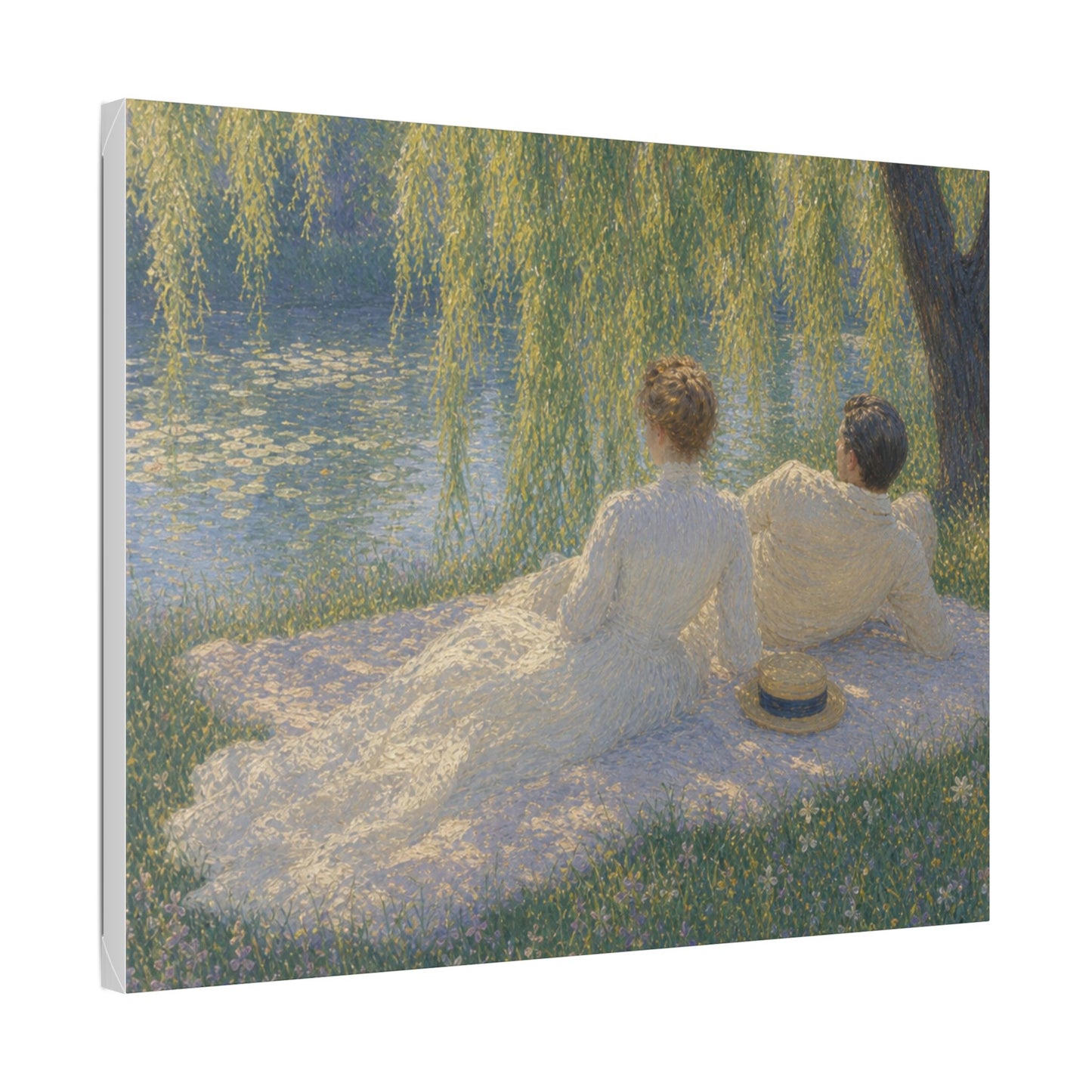Impressionist Couples by the Lake — Classic Stretched Canvas Art Print