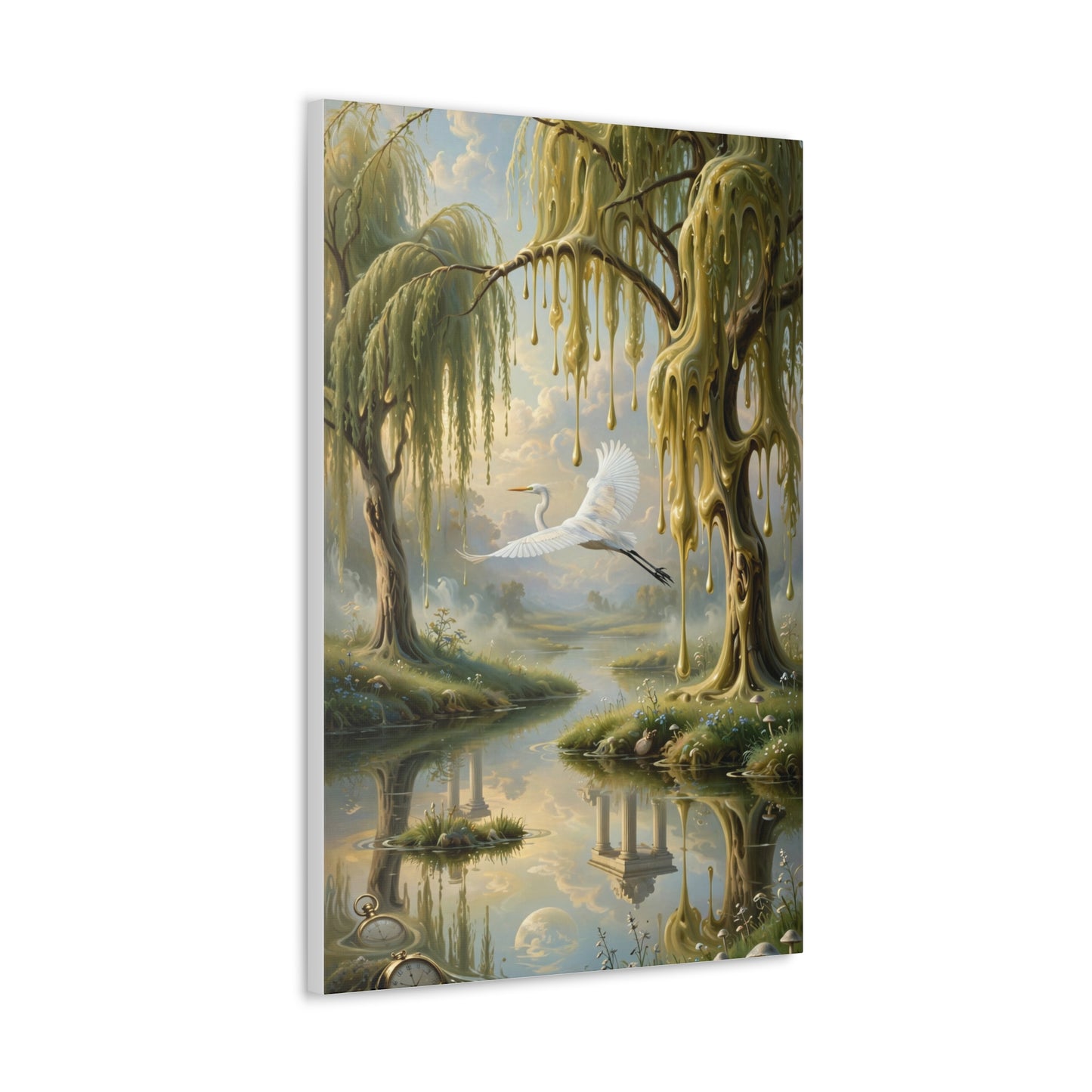 Tranquil Willow Canvas Print — Dreamy Lake Landscape Wall Art