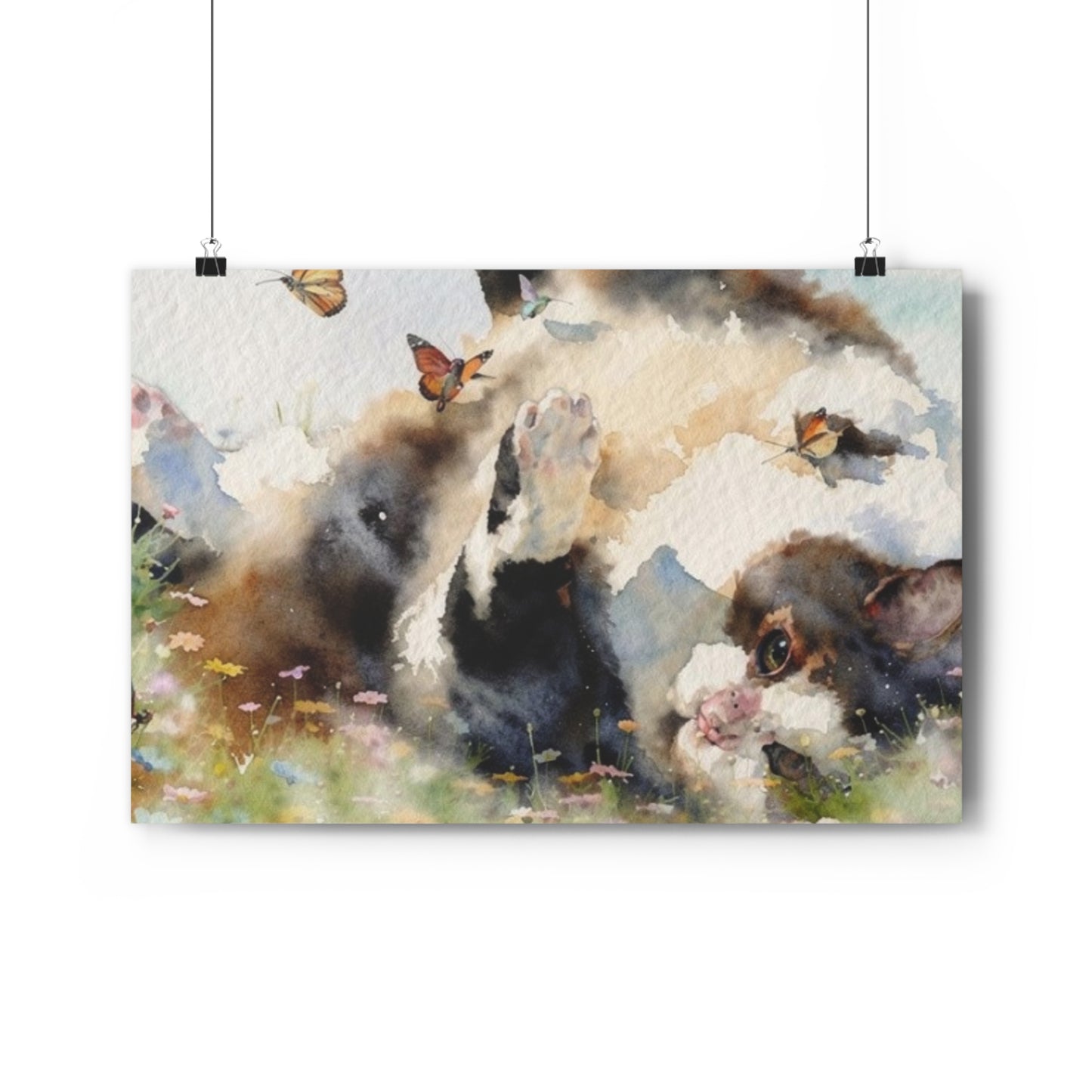 Giclée Art Print — Watercolor Kitten & Butterflies Illustration