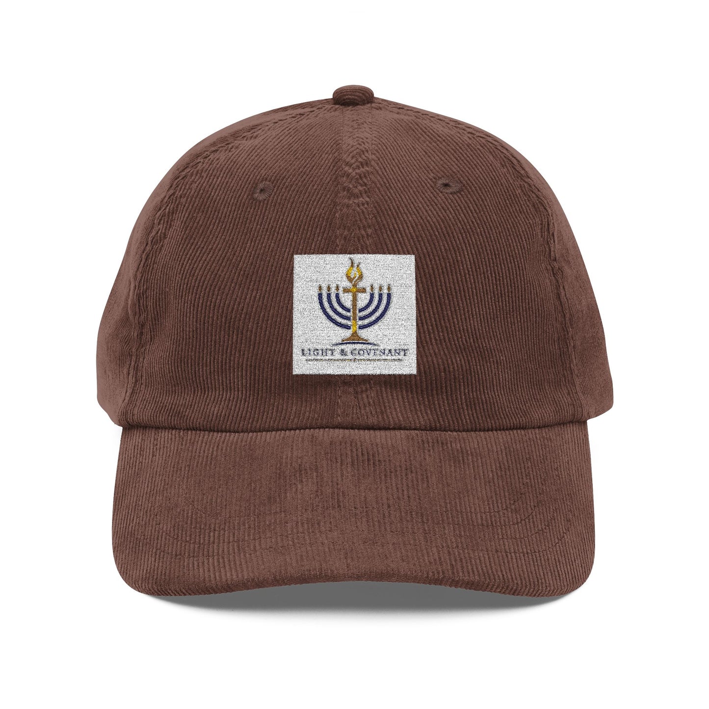 Embroidered Menorah Corduroy Cap — Vintage Jewish Holiday Hat